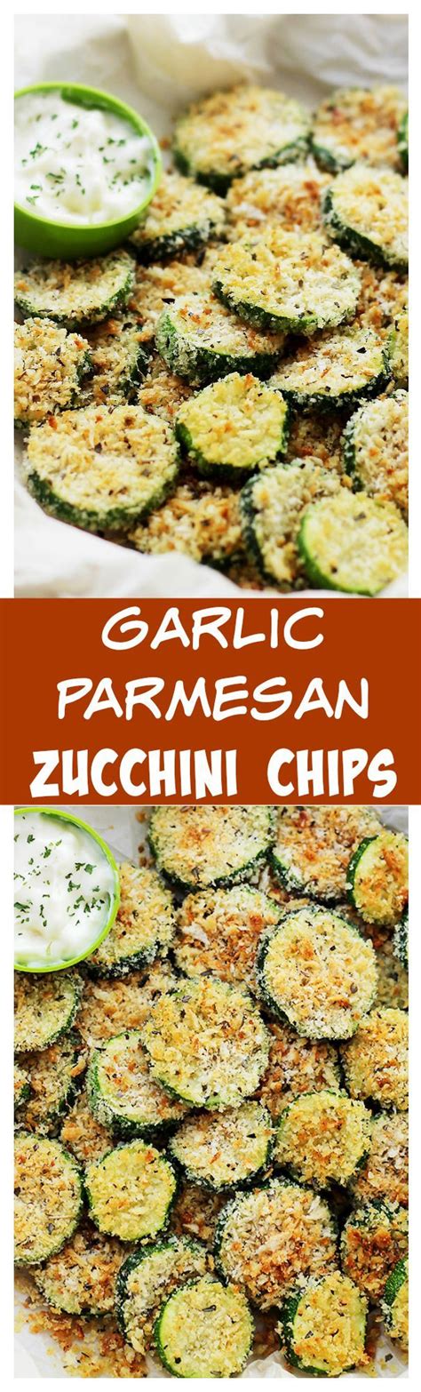 Baked Garlic Parmesan Zucchini Chips Recipe Diethood Veggie Dishes Vegetable Recipes