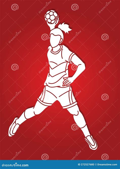 Handball Sport Woman Player Action Cartoon Graphic Vector Stock Vector