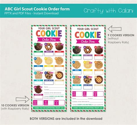 Girl Scout Cookie 2023 Order Form Abc Cookie Order Form Etsy