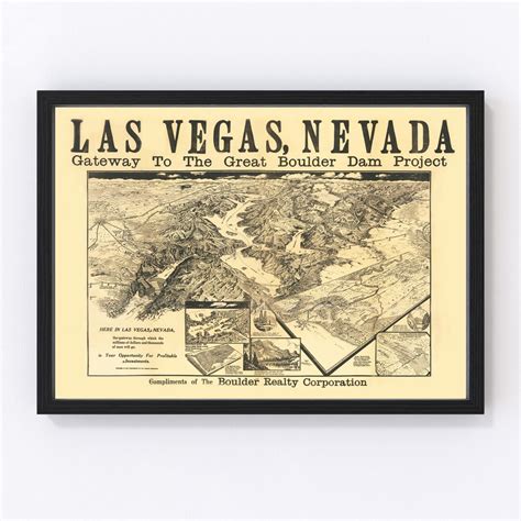 Las Vegas Map 1932 Old Map of Las Vegas Nevada Art Vintage Print Framed ...