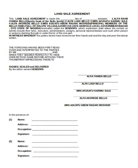 Land Sale Contract Template