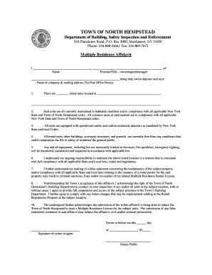 Fillable Online Multiple Residence Affidavit Town Of North Hempstead