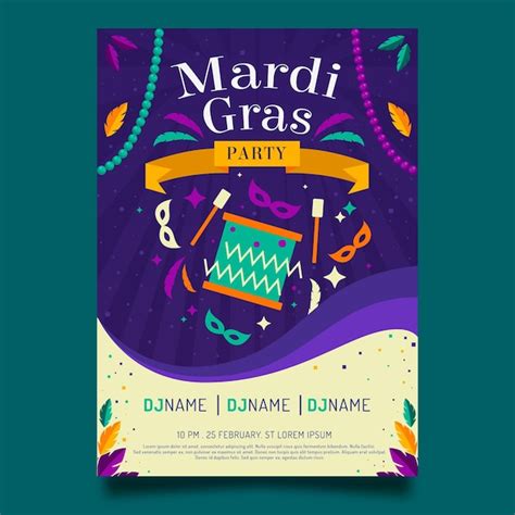 Plantilla de volante de mardi gras en diseño plano Vector Gratis