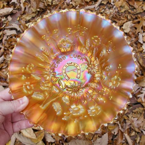 Antique Northwood Good Luck Marigold Carnival Glass Pce Bowl Carnival Glass