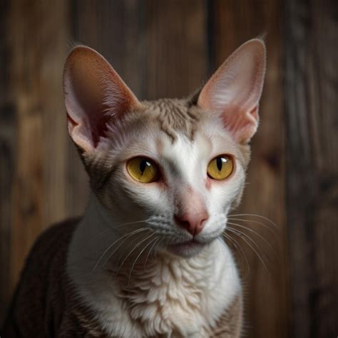 Un gato con ojos amarillos está sentado en un piso de madera Vector