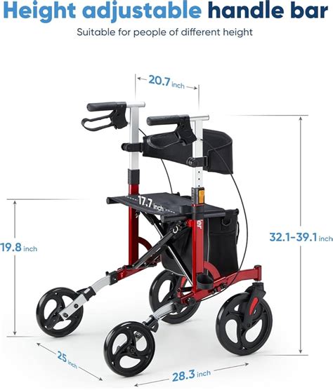 Zler Armrest Tall Walker With Front Wheels Stand Up Off