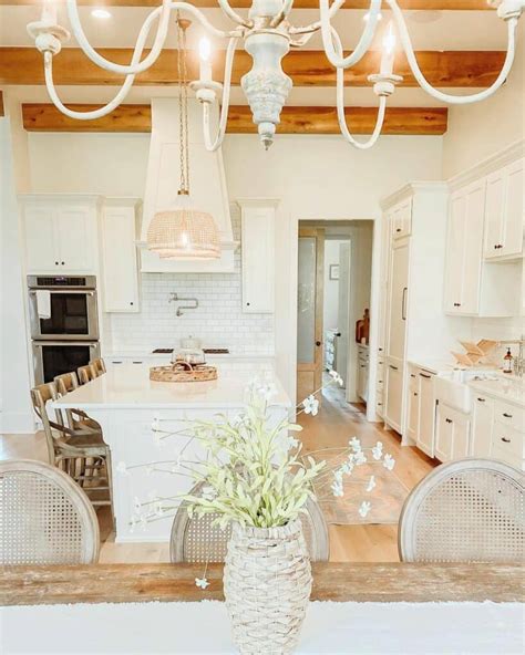 All White Kitchen Ideas With Wood Beams Soul Lane