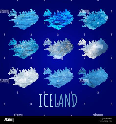 Contour Map Of Iceland On Different Ice Textures Collage Stock Photo