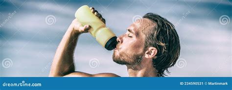 Athlete Drinking Water Bottle During Intense Training Workout Sweating