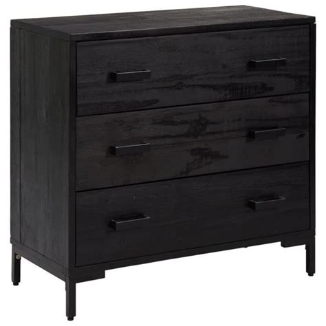 Commode Noir 75x35x70 cm Bois de pin massif recyclé SALUTUYA