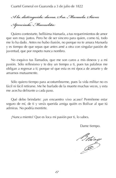 la carta que le escribió Simón Bolívar Manuelita SAE la carta de amor