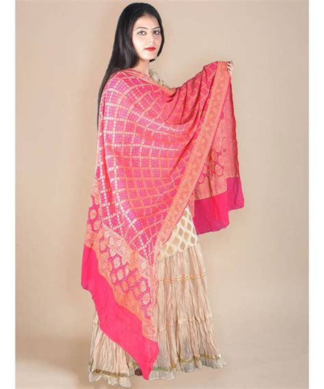 Rani Colour Pure Georgette Dupatta With Bandhej And Zari Weave Jaal