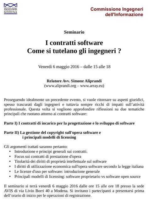 I Contratti Software Come Si Tutelano Gli Ingegneri Seminario A Modena