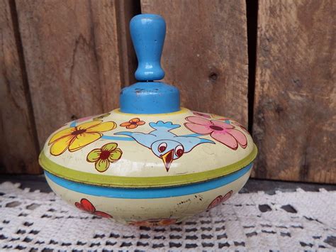 Vintage Toy Spinning Top Litho Tin Toy Top Old Spinning Top Etsy