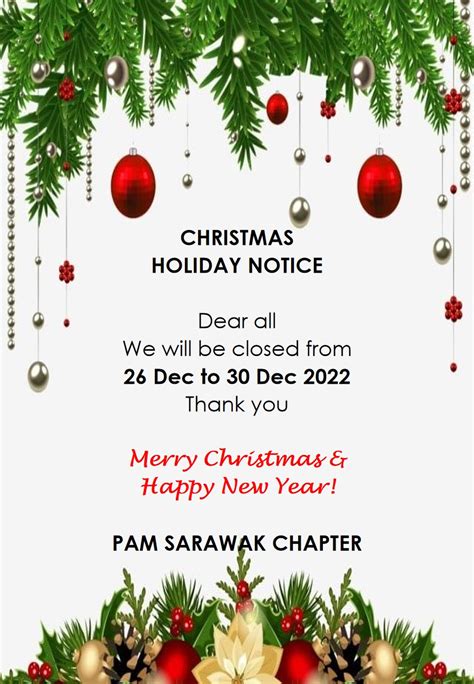 Notice Of Christmas Holiday 2022