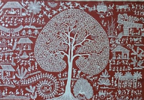 Tree Of Life Warli Painting 36 X 24 International Indian Folk