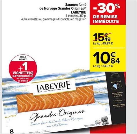 Promo Saumon Fum De Norv Ge Grandes Origines Labeyrie Chez Carrefour