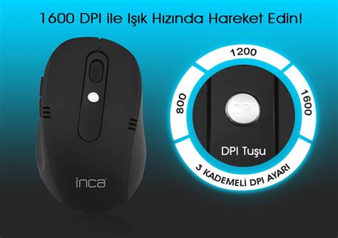 INCA IWM T373S Kablosuz Nano Alıcılı Rubber Siyah Mouse Vatan Bilgisayar