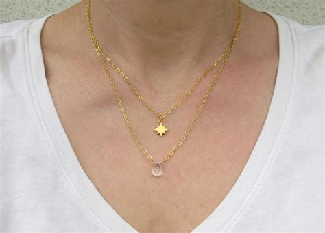 North Star Necklace Gold Gold Double Strand Necklace Quartz Etsy