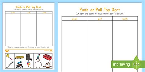 Push And Pull Toy Sorting Activity Teacher Made Twinkl