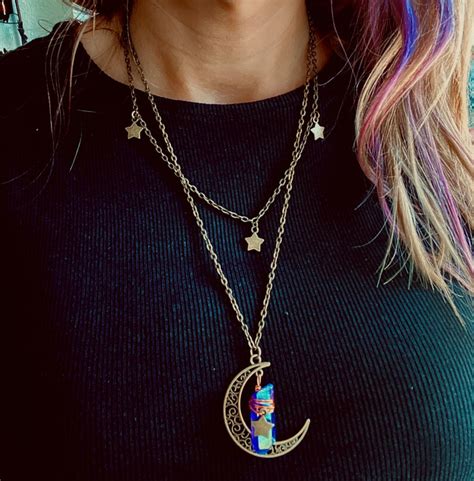 Crescent Moon Stars Necklace Layered Necklaces Set Bohemian Etsy