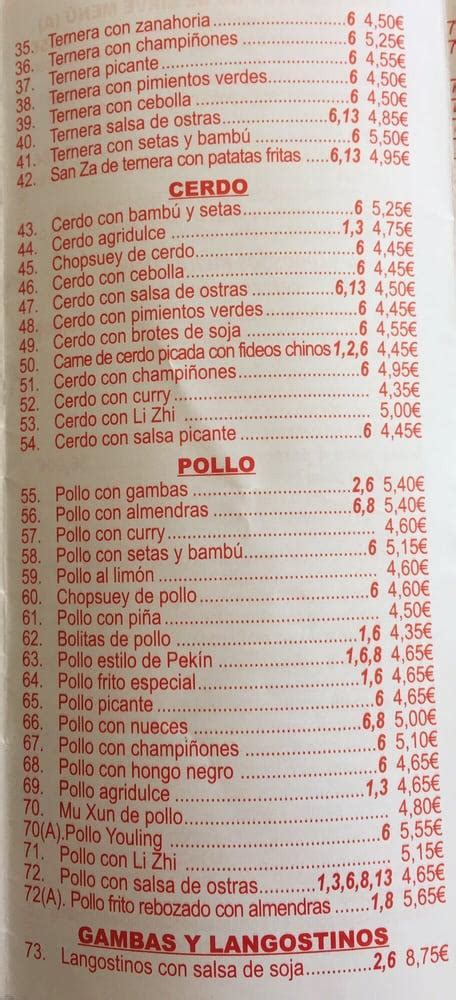 Carta De Restaurante Chino Gran Drag N M Laga