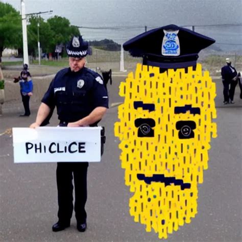 A Police Officer Made Entirely Of Macaroni And Cheese Stable