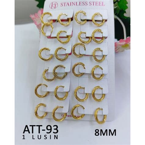 Jual Lusin Sepasang Anting Titanium Tindik Gold Motif Spiral Polos