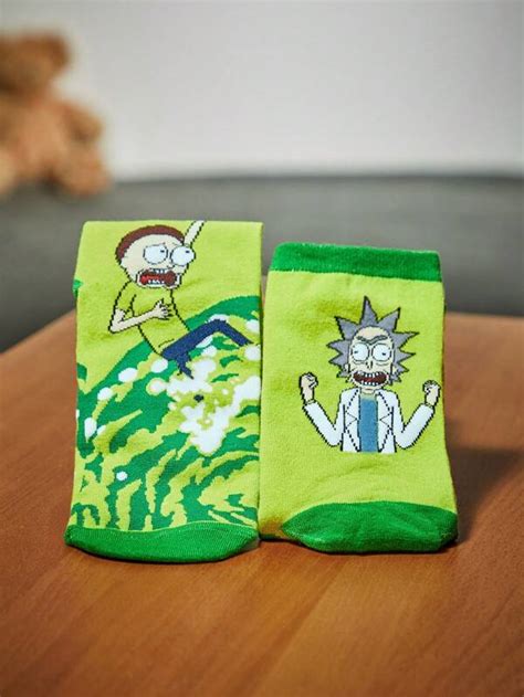 Rick And Morty Romwe Mujer Par Calcetines De Tripulaci N Con