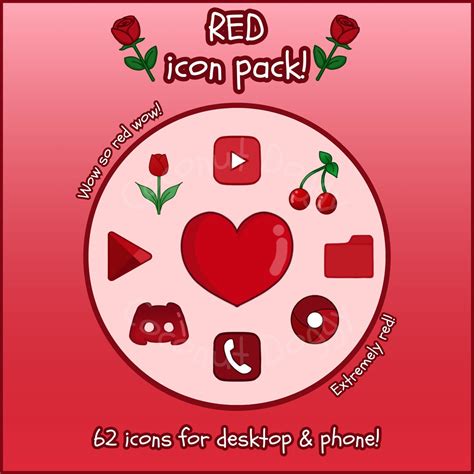 Red Desktop & Phone ICON Pack Custom Icons for Android, Iphone, Ios, Windows Cute Aesthetic ...