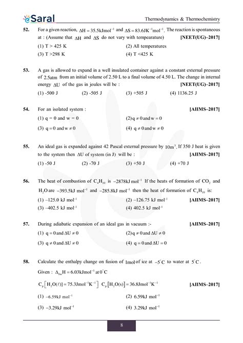 Thermodynamics And Thermochemistry Neet Previous Year Questions With