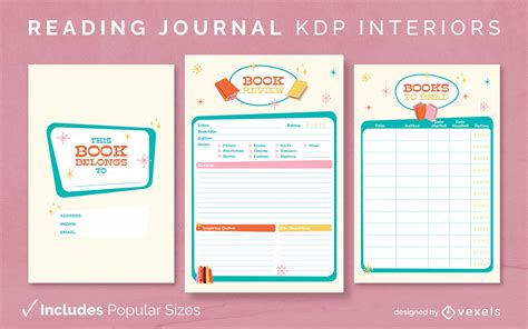 Vintage Reading Journal Design Template Kdp Vector Download