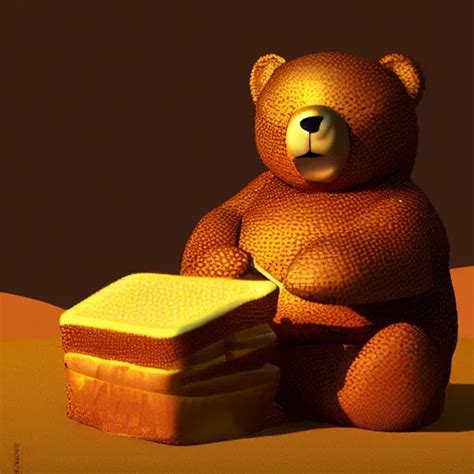 Bear Eating A Honey Sandwich Sitting On A Stable Diffusion