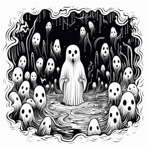 Premium AI Image | Black and White HandDrawn Halloween Ghost