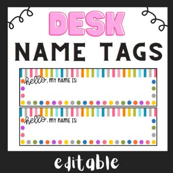 Editable Desk Name Tags Back To School Rainbow Polkadot Decor