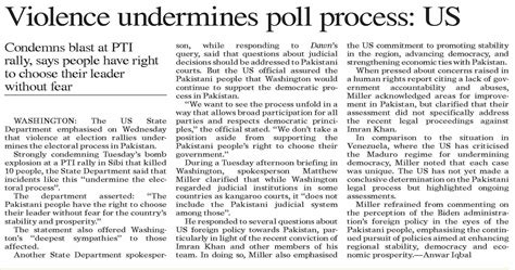 Dawn-ePaper | Feb 01, 2024 | Violence undermines poll process: US