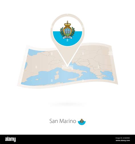 Folded Paper Map Of San Marino With Flag Pin Of San Marino Vector