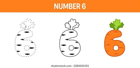 Number 6 Tracing Coloring Worksheet Kids Stock Vector Royalty Free