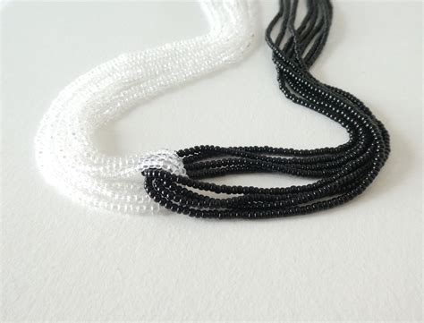 Black And White Necklaceseed Bead Necklace Black Necklace Etsy