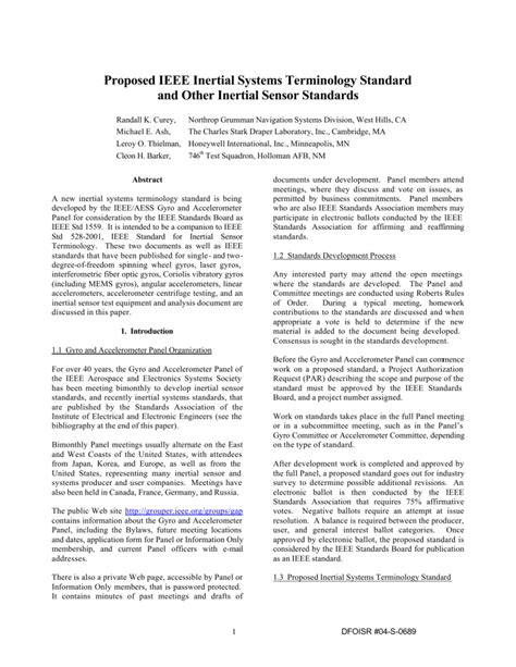 Proposed Ieee Inertial Systems Terminology Standard And Other