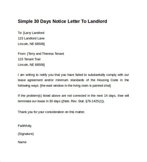 Apartment 30 Day Notice Letter Template