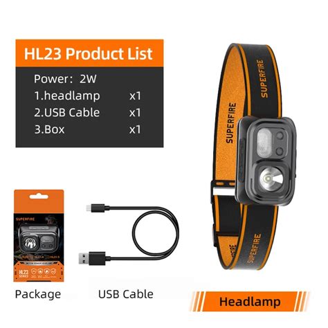 SUPERFIRE Mini Rechargeable Powerful Headlamp Hiking Camping USB C Head