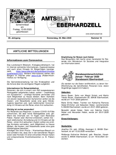 Ausf Llbar Online Mitteilungsblatt Gemeinde Eberhardzell Fax Email