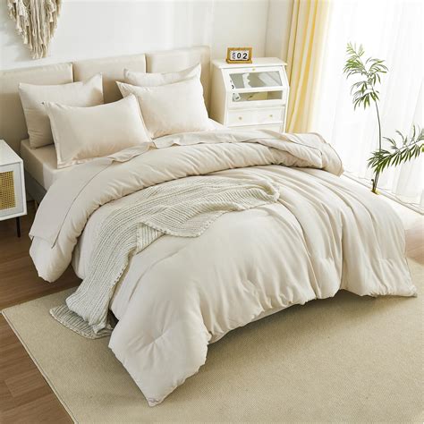 Litanika Bed In A Bag Queen Beige 7 Pieces Queen Comforter Set Beddding Comforter Sets Solid