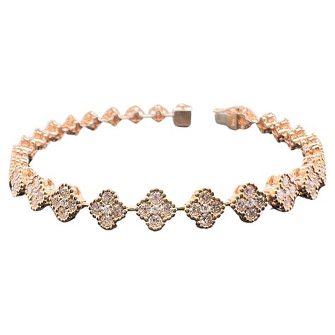 18k Rose Gold Diamond Clover Style Tennis Bracelet For Sale At 1stdibs