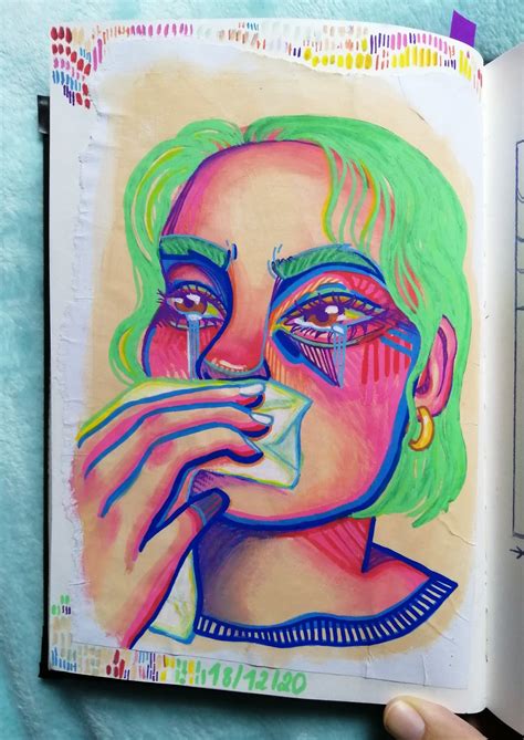 Beige Paint Crying Girl Marker Drawing Art Inspo Pens Markers Pop