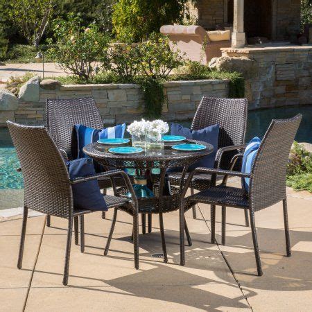 Brewer 5 Piece Outdoor Round Glass Top Wicker Dining Set Multibrown