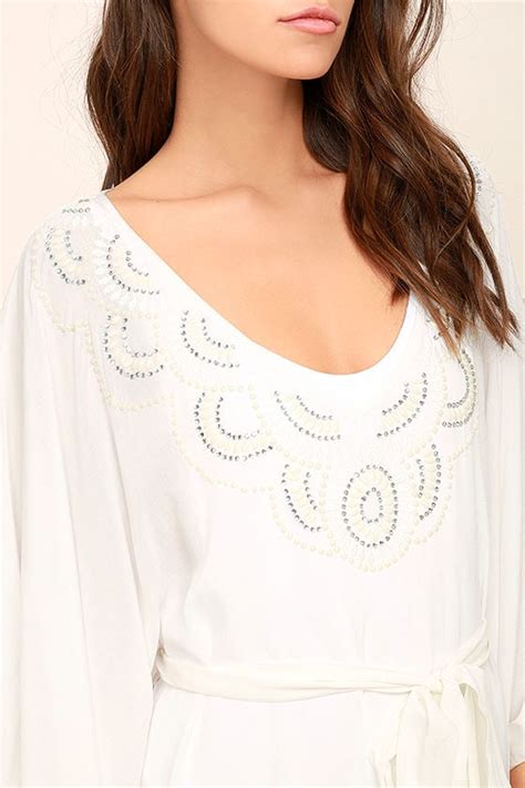 Cool Kaftan Cover Up White Cover Up Beaded Cover Up 4800