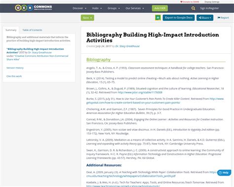 Bibliography Building High Impact Introduction Activities OER Commons