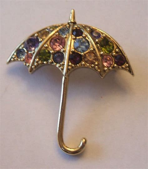 Colored Rhinestones Spring April Showers Umbrella Brooch Pin Brooch